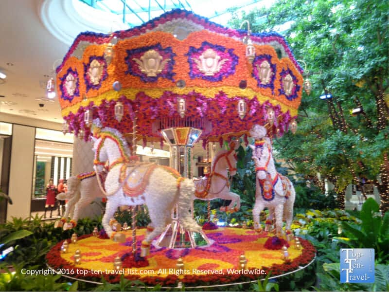Carousel made of flowers at The Wynn Gardens in Vegas 