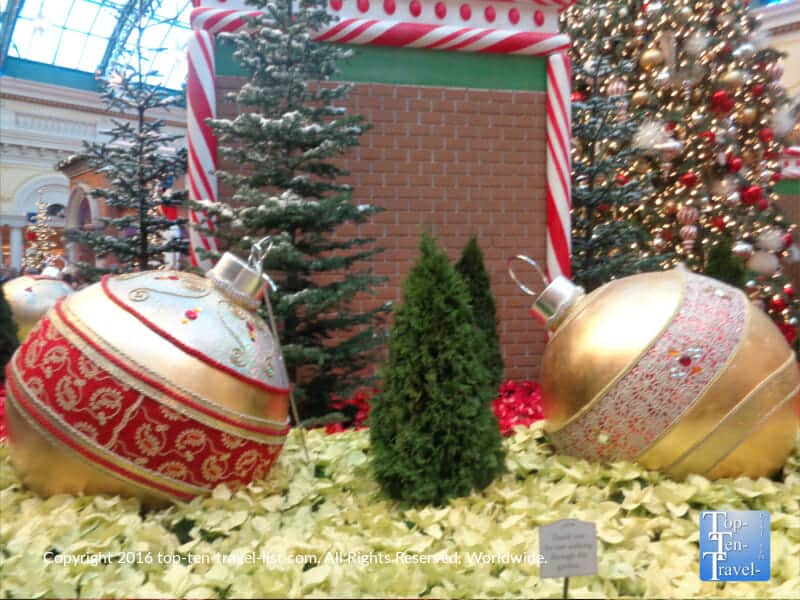 Christmas ornament display at Bellagio Gardens in Vegas