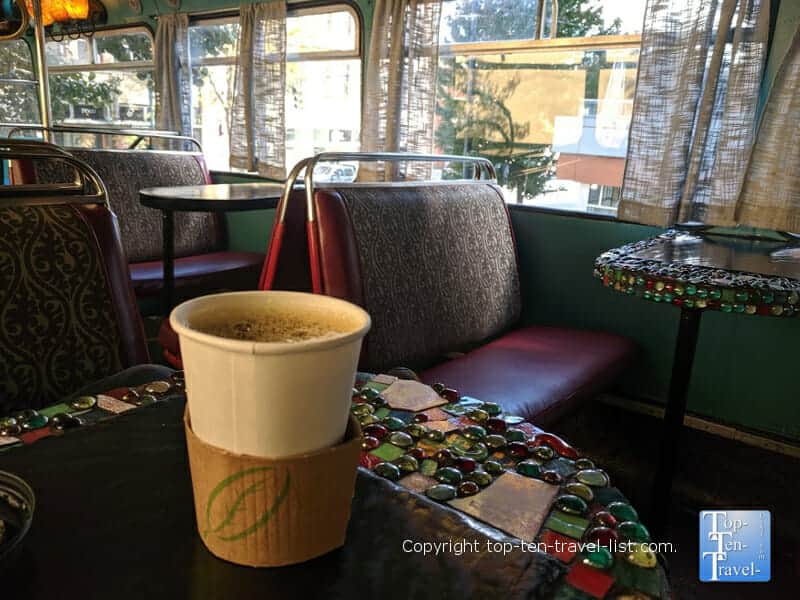 Coffee in a bus at Double D's in downtown Asheville