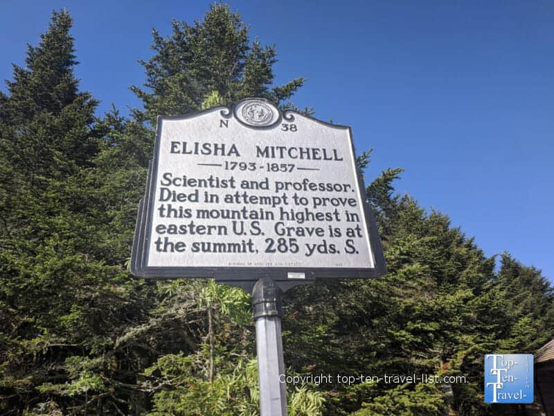 History plaque at Mt. Mitchell State Park in Western North Carolina 