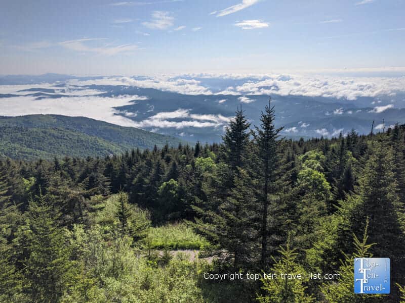 Lush greenery and mountain vistas via the overlook at Mount Mitchell State Park on the Blue Ridge Parkway 