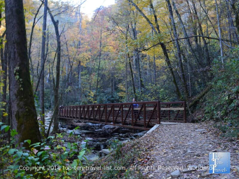 Beautiful bridge along the Catawba falls trail in North Carolina 