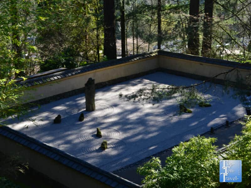 Sand and stone Zen garden at the Portland Japanese Garden 