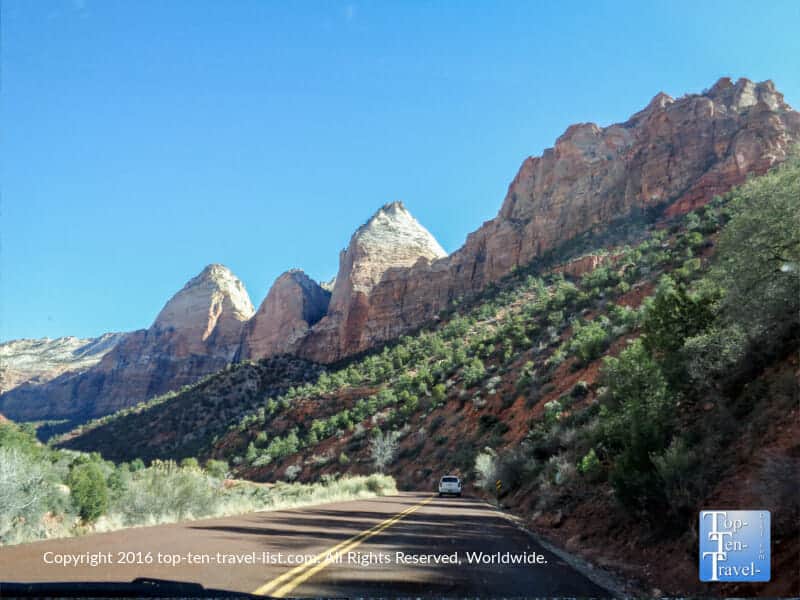 A winter drive along Zion Canyon Scenic drive in Springdale, Utah