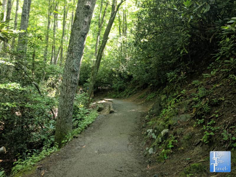 View of the paved Laurel Falls trail in Gatlinburg, Tennessee