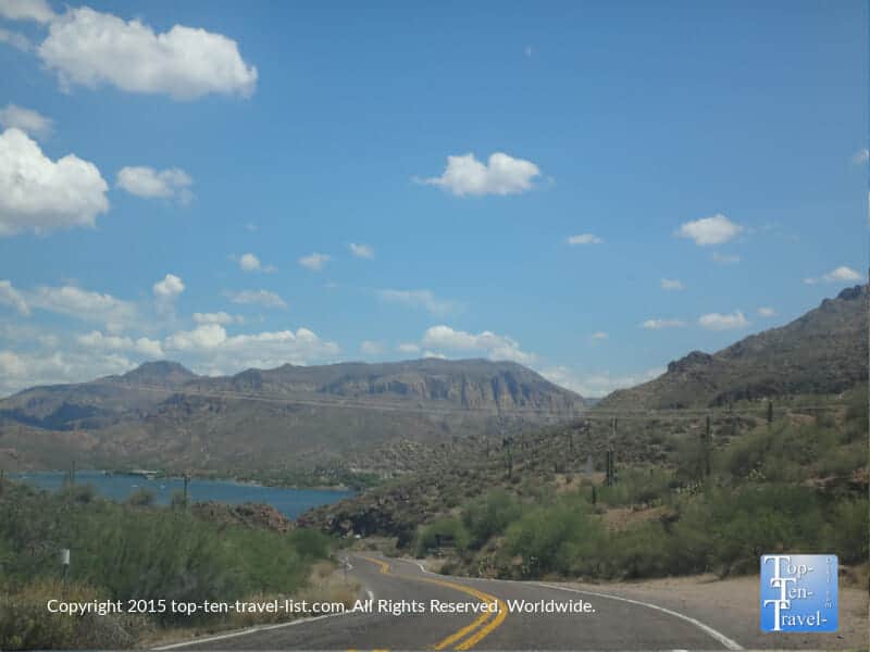 Scenic lake views on the Apache Trail Scenic drive in Arizona