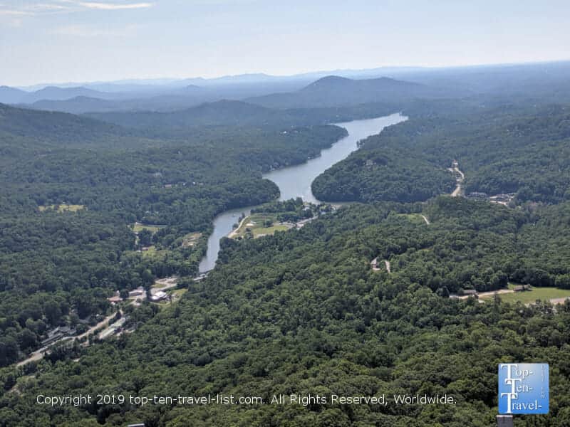 Scenic vista of Lake Lure from the Chimney Rock State Park overlook in Western North Carolina 