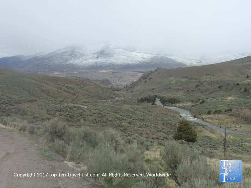 Snow capped mountains at Yellowstone National Park