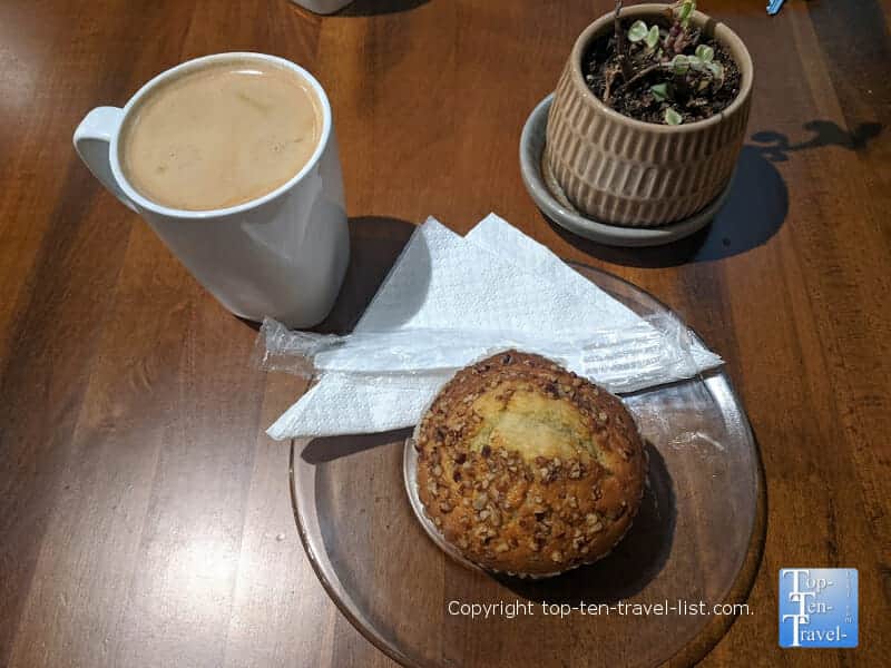 Banana nut muffin and Americano at Sweeten Creek Coffee in Asheville, North Carolina 