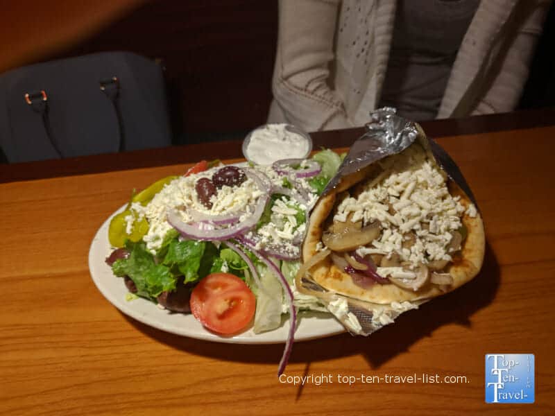 Veggie pita and Greek salad at Apollo Flame Bistro in Asheville, North Carolina 