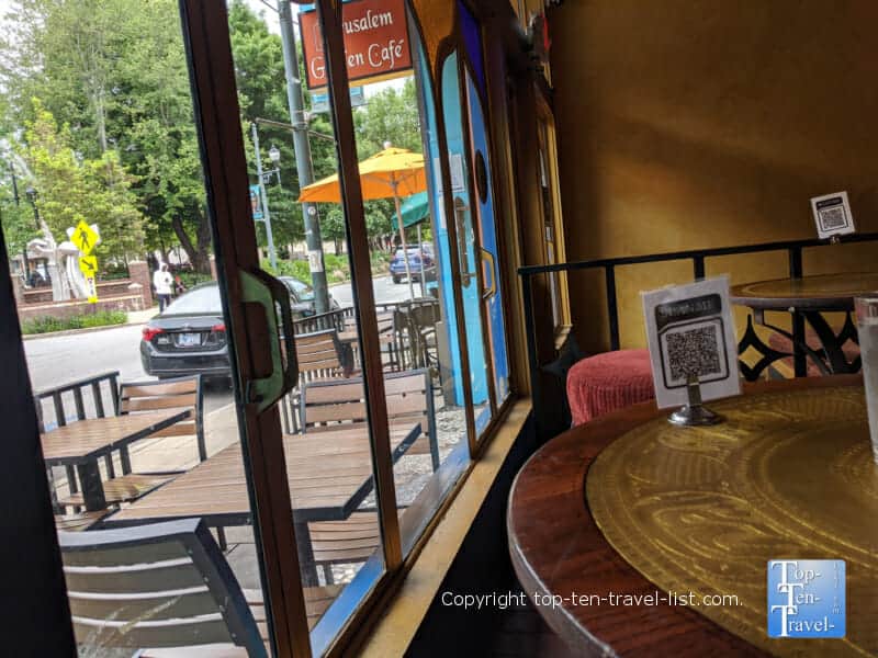 People watching at Jerusalem Garden Cafe in Asheville