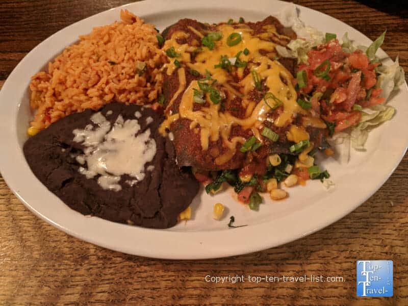 Spinach and  Calabacitas Enchiladas at The Cantina restaurant in Asheville, North Carolina 