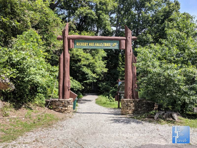 Hickory Nut Falls trail in Western North Carolina 