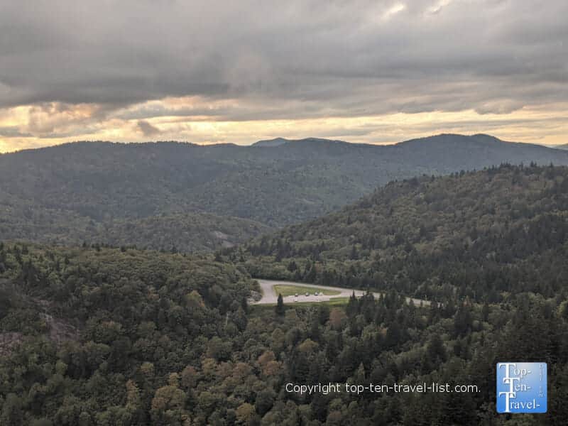 Scenic mountain vistas from the Devil's Courthouse summit on the Blue Ridge Parkway in North Carolina 