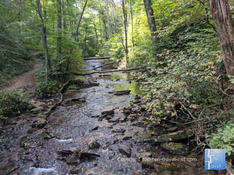Peaceful stream on the Crabtree Falls trail in Western North Carolina