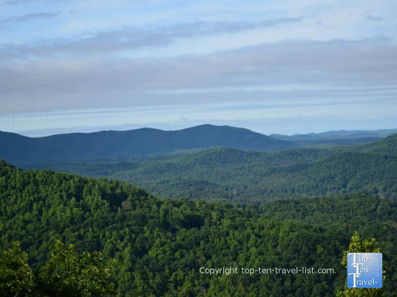 Scenic views of the Blue Ridge mountains at Jump Off Rock in Hendersonville, North Carolina 