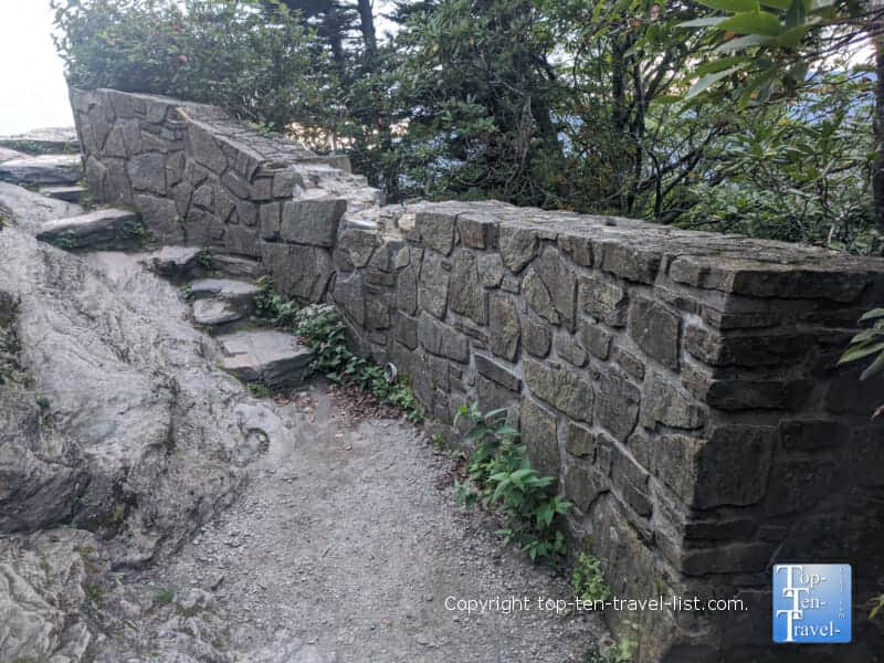 Stone steps to the observing area on the Devil's Courthouse trail on the Blue Ridge Parkway in North Carolina 