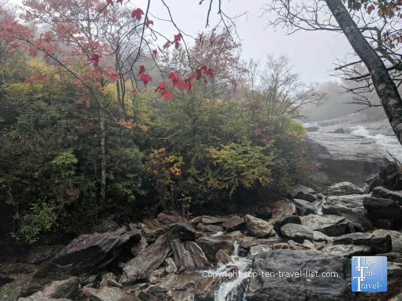 Fall foliage at Second Falls along the Graveyard Fields trail on the Blue Ridge Parkway
