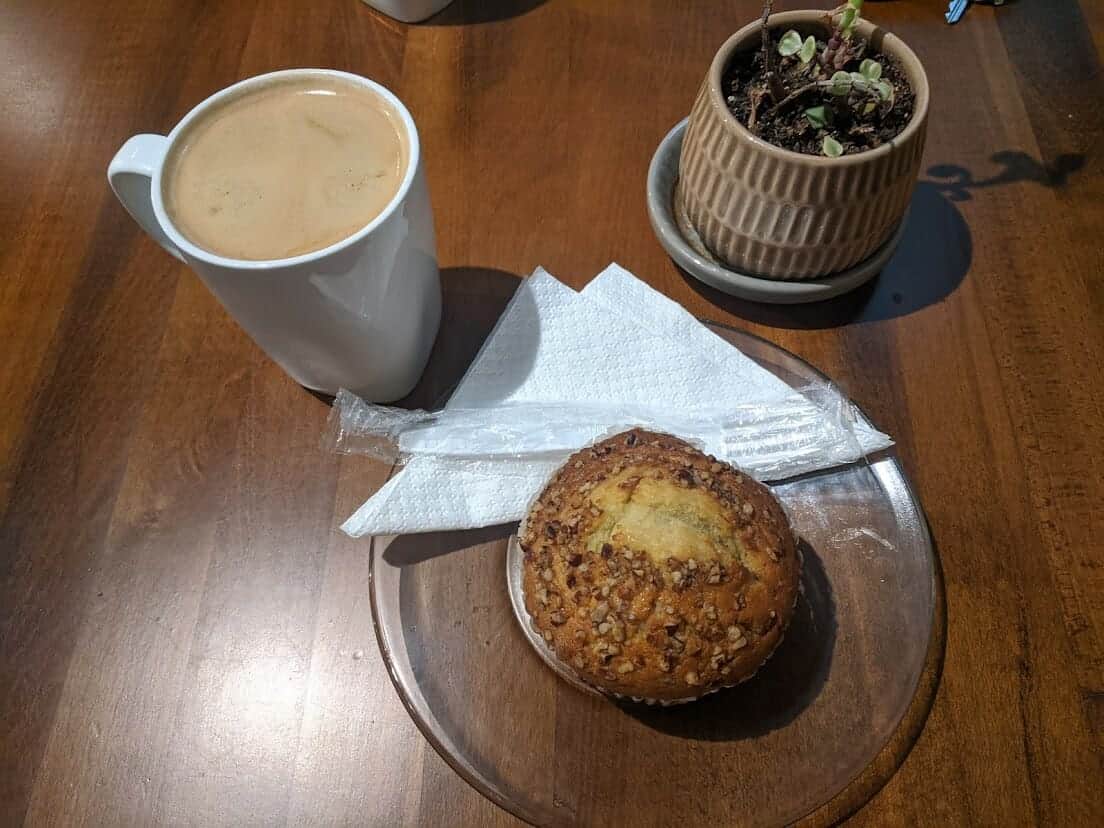 Banana nut muffin and Americano a Sweeten Creek Coffee in Asheville, North Carolina 