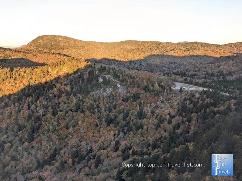 Fall foliage from the Devil's Courthouse overlook on the Blue Ridge Parkway in Western North Carolina 