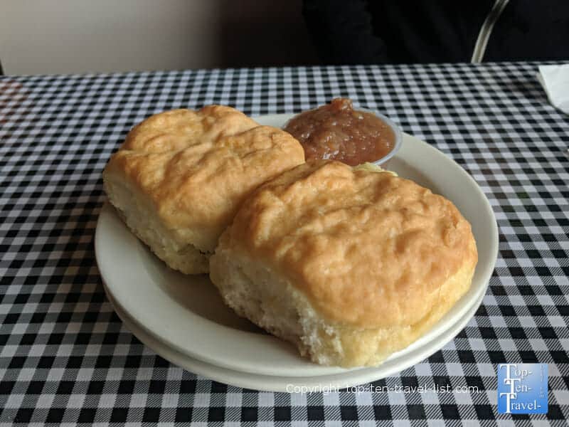 Homemade biscuits with apple butter at Moose Cafe in Asheville, North Carolina 