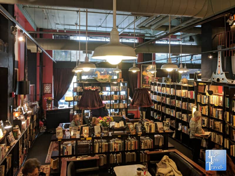 Endless books at the Battery Park Champagne Bar in Asheville, North Carolina 