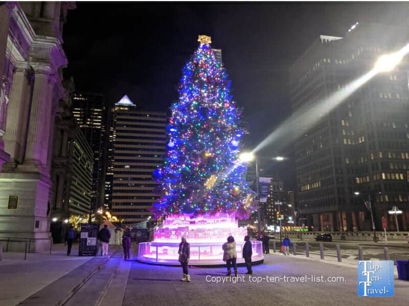 Christmas tree with Liberty Bell topper in Center City Philly