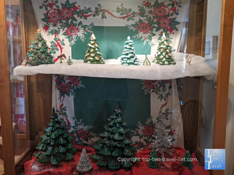 Old fashioned ceramic Christmas trees at the Aluminum Tree Museum in Brevard, North Carolina 