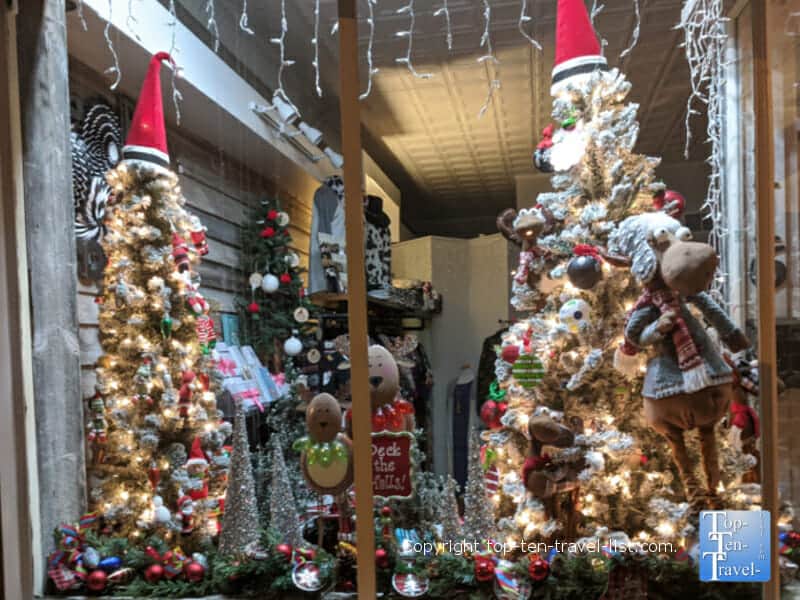 Christmas window display in Forest City
