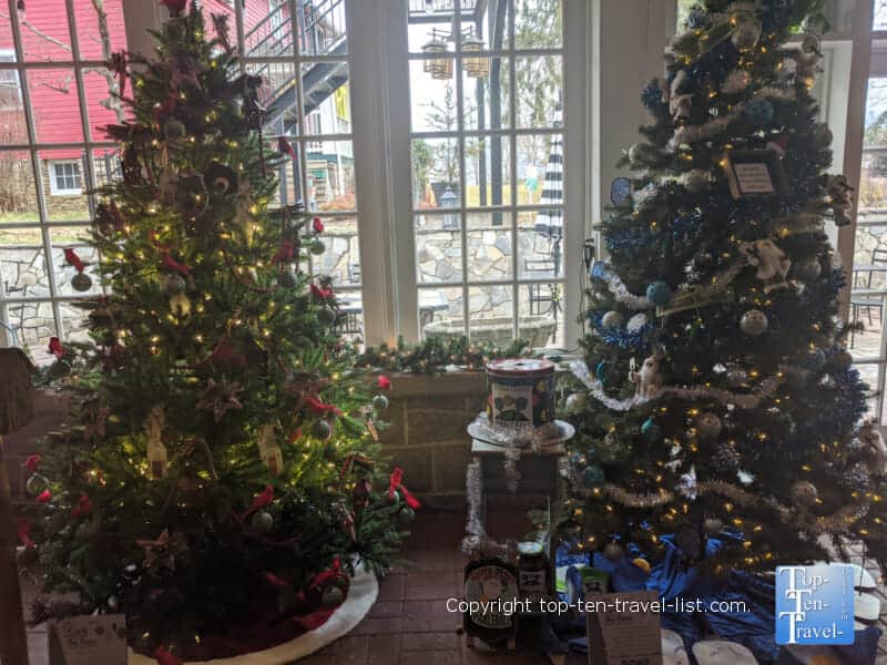 Festive Christmas trees at Deck the Trees event in Black Mountain, North Carolina