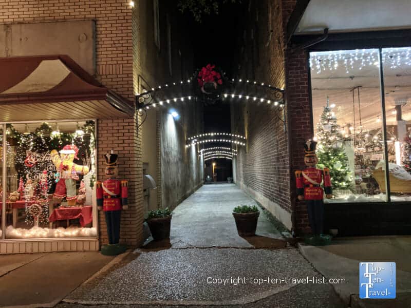 Holiday decor on Main Street in downtown Forest City, North Carolina