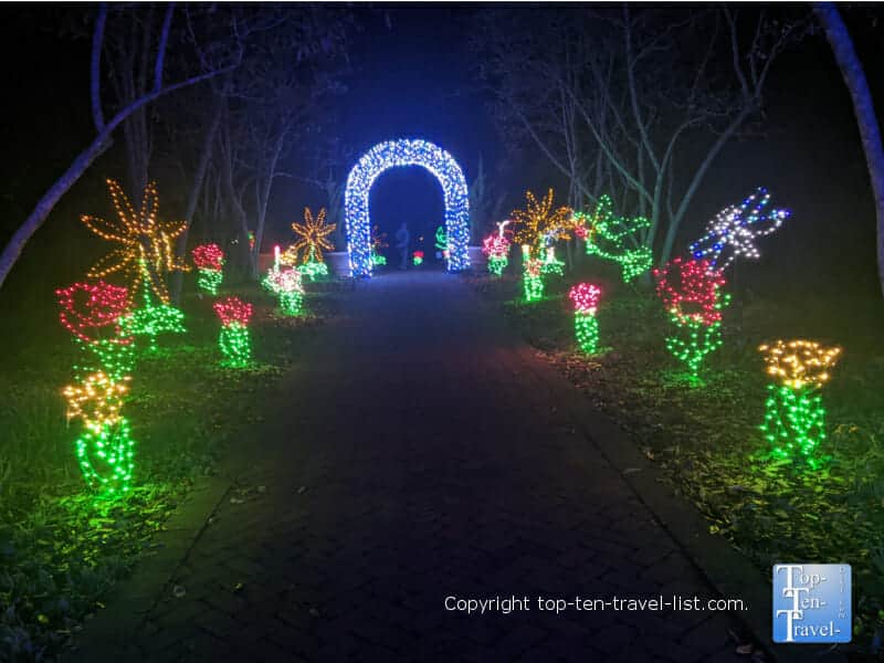 Lighted arch display at Daniel Stowe Gardens in Charlotte