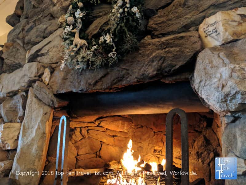 Gorgeous stone fireplace at the Omni Resort in Asheville