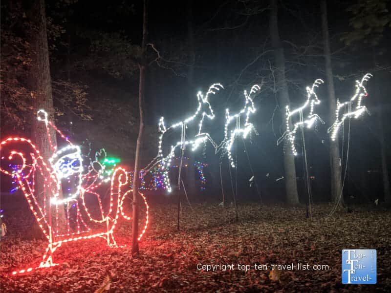 Santa with reindeer display at the Lake Julian Park Festival of Lights in Asheville