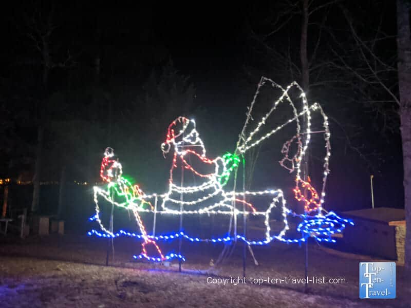 Santa fishing light display at Lake Julian Park near Asheville