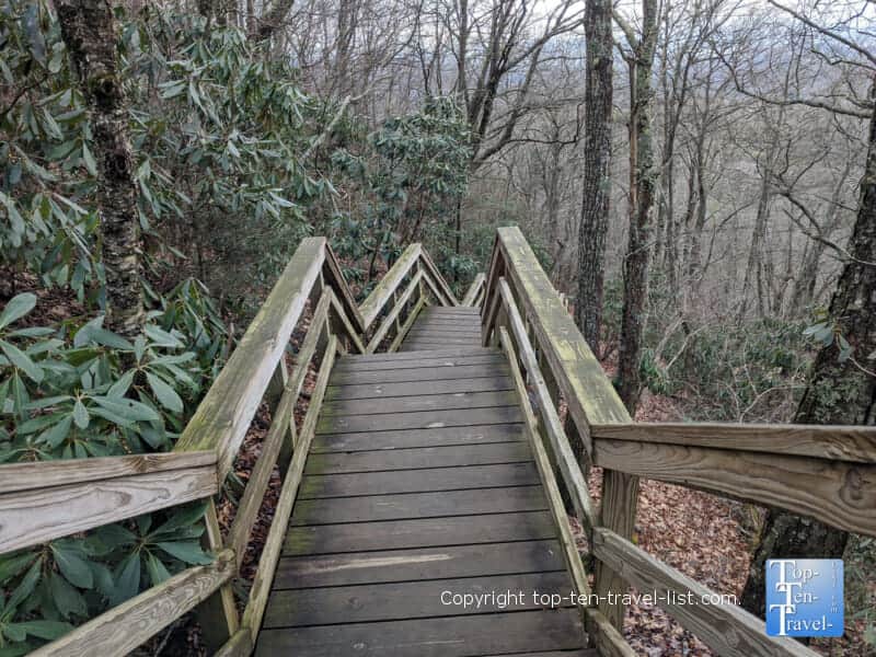Staircase along the Whiteside Mountain trail in Western North Carolina
