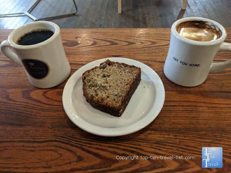 Pumpkin Bread and coffee at The Dripolator in Black Mountain, North Carolina