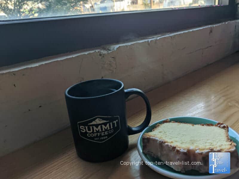 Lemon pound cake and Americano at Summit Coffee in Asheville,  North Carolina 
