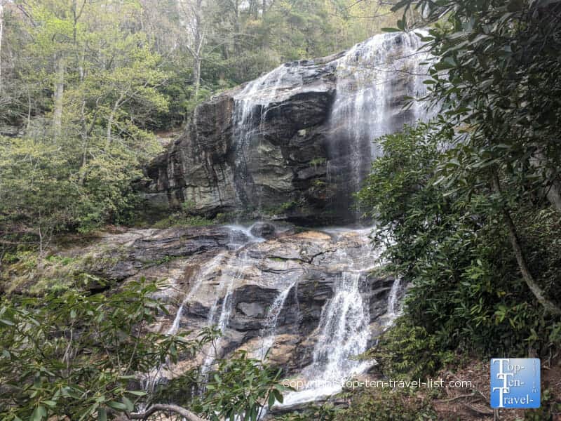 Beautiful waterfall along the Glen Falls trail in Highlands, North Carolina