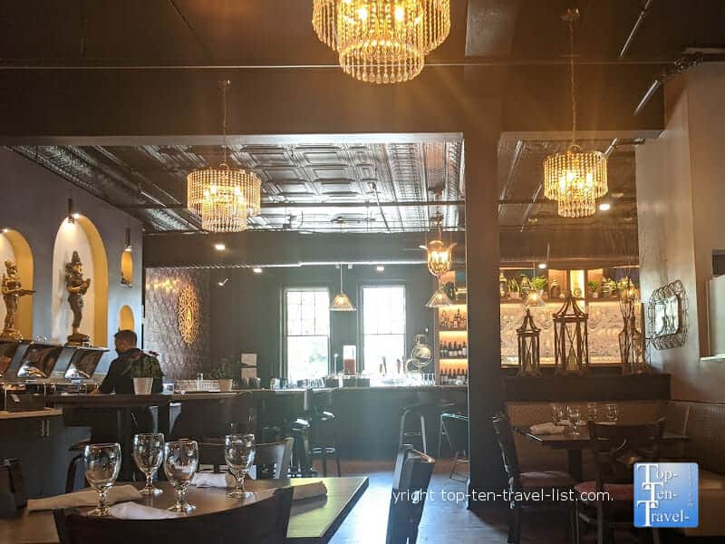 Elegant dining room of Andaaz Indian in Asheville, North Carolina