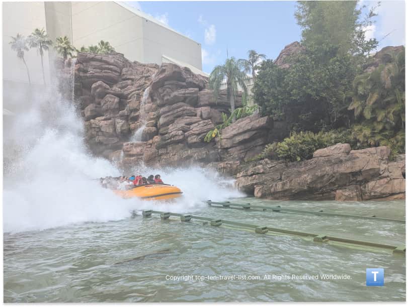 Getting soaked on Jurassic Park River Adventure in Orlando