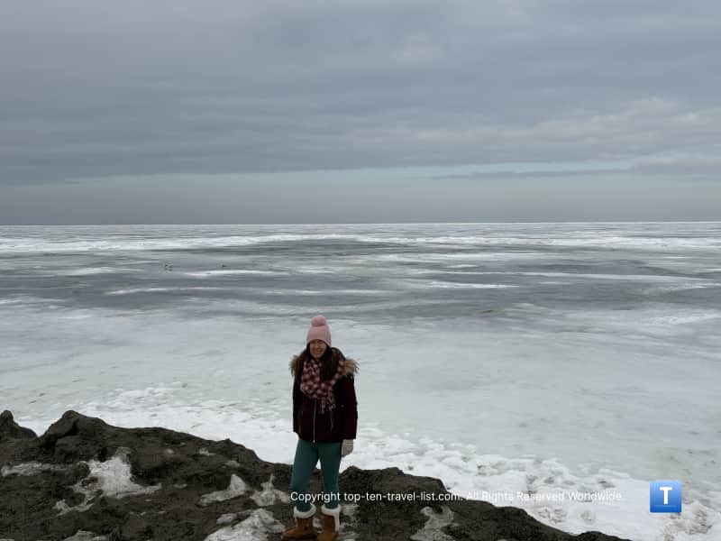 Frozen Edgewater Beach in Cleveland