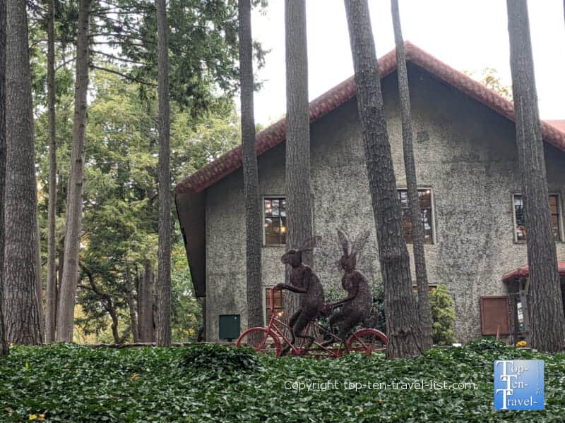 Sculpture garden at Grovewood Village in Asheville, North Carolina