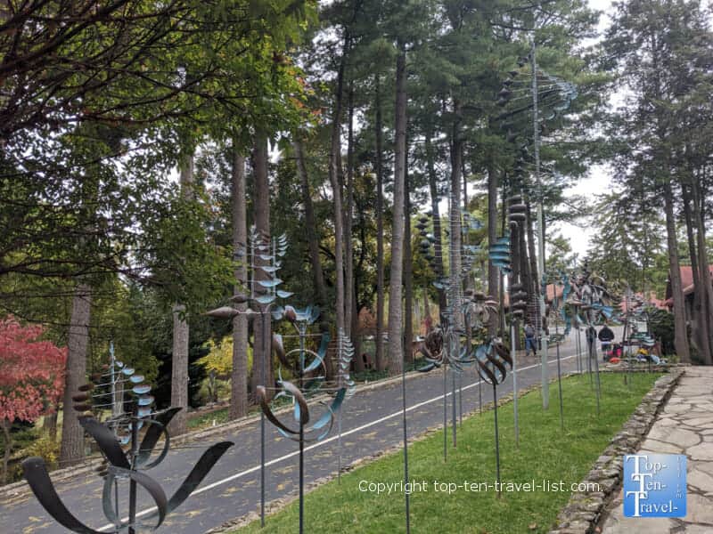 Sculpture garden at Grovewood Village in Asheville, North Carolina