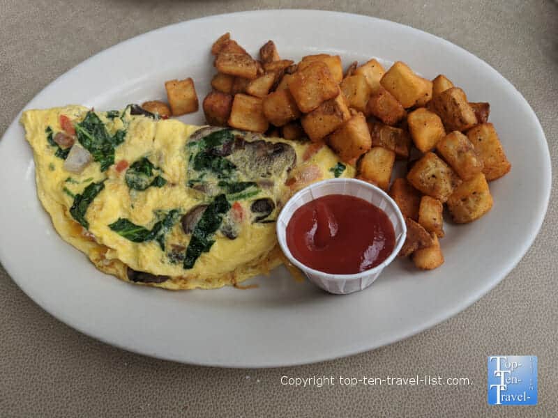 Veggie omelet with home fries at Mayfel's in Asheville, North Carolina 