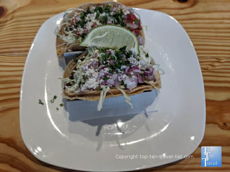 Veggie tacos with potatoes and calabacitas at Sonora in Asheville, North Carolina