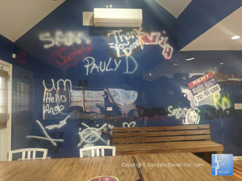 Cast names spray painted on Jersey Shore house wall