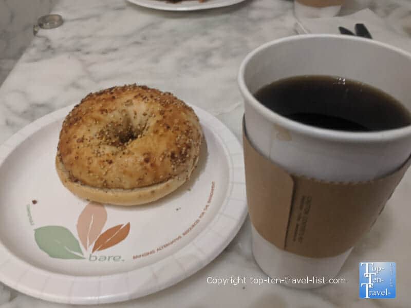 Bagel and lavazza coffee at Bread and Butter at the Borgata casino