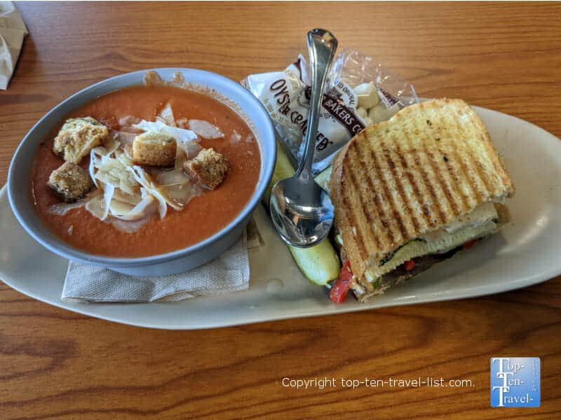 Tomato basil soup and veggie panini at Zuppa's Deli in Wexford, PA