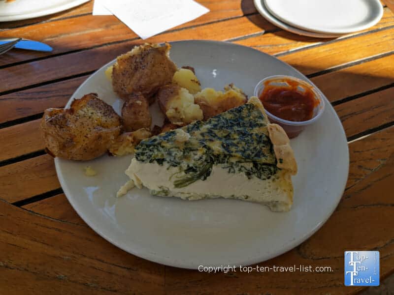 White cheddar and spinach quiche at The Porch at Schenley in Pittsburgh